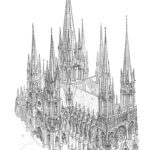 Drawing of Reims Cathedral with Spires - internet photo