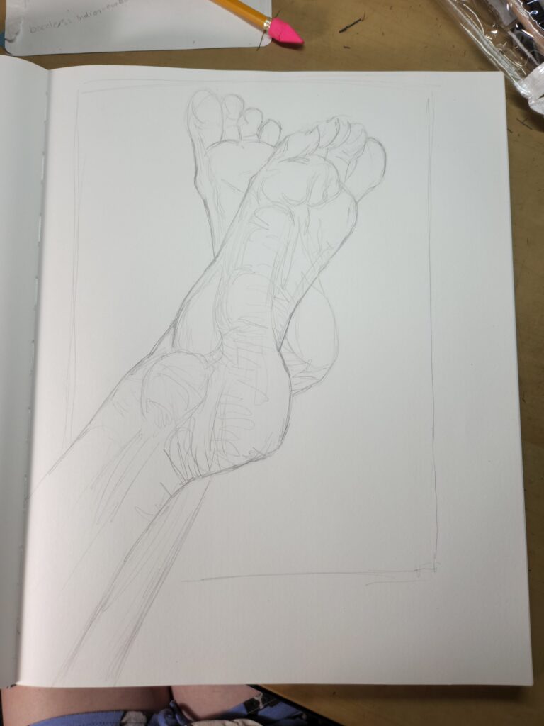 Underdrawing for Feet in Charcoal